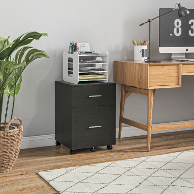 Vinsetto Mobile Filing Cabinet, Vertical File Cabinet with 2 Drawers, Wheels, for Letter or A4 File, Black