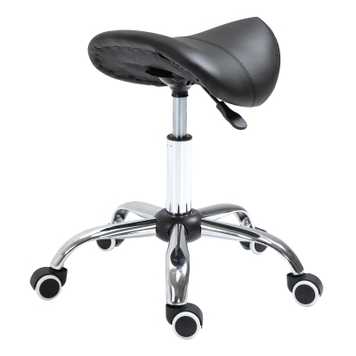 HOMCOM Adjustable Hydraulic Rolling Salon Stool Swivel Saddle Chair Spa Beauty Seat PU Leather,  Black