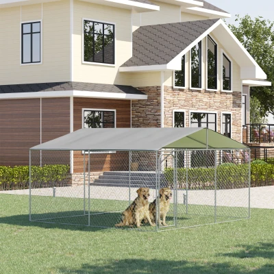 PawHut 13' x 13' Dog Kennel Outdoor Run with Canopy