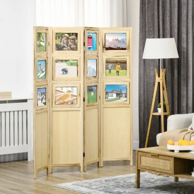 HOMCOM 4-Panel Folding Room Divider, Natural Privacy Screen