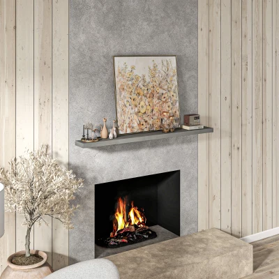 HOMCOM 72" Fir Wood Wall-Mounted Fireplace Mantel Shelf, Rustic Gray