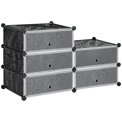 HOMCOM 6-Tier Shoe Rack, 6 Cube Storage Organizer with Doors, DIY 6-Cube Modular Cabinet for Living Room, Black