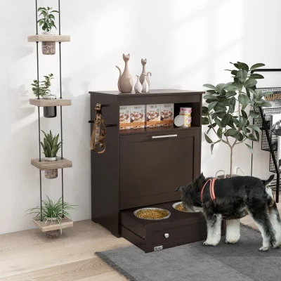 PawHut Pet Feeder Station, Dog Food Storage Cabinet, Gray