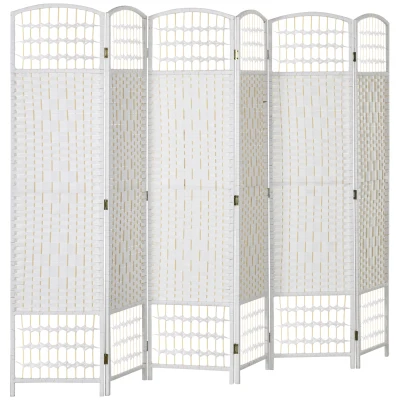 HOMCOM 6 Panel Folding Room Divider, Portable Privacy Screen, Wave Fiber Room Partition for Home Office, White