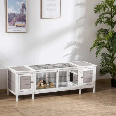 PawHut Rabbit Hutch, Bunny Cage with Pull-Out Tray, White
