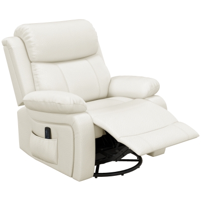 HOMCOM PU Leather Reclining Chair with Vibration Massage Recliner, Swivel Base, Rocking Function, Remote Control, Cream White