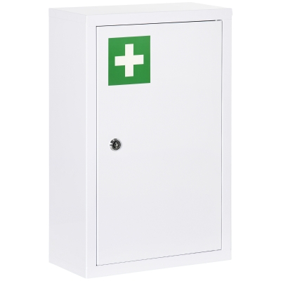 kleankin Lockable Medicine Cabinet, 3 Tier Steel Medical Wall Box with 2 Keys and Shelves for Bathroom, White