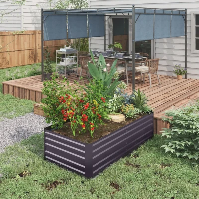 Outsunny 71" Galvanized Raised Garden Bed, Steel Planter, Dark Gray