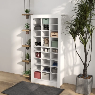 HOMCOM 58" Shoe Storage Cabinet with Adjustable Shelves, White