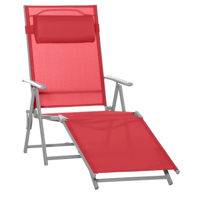 Outsunny Outdoor Folding Chaise Lounge Chair Steel Portable Recliner with 7 Adjustable Backrest Positions, Red