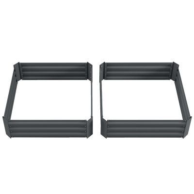 Outsunny Set of 2 Raised Garden Bed, Steel Elevated Planter Box for Flowers, Herbs, Succulents, 39"x39"x12", Dark Grey