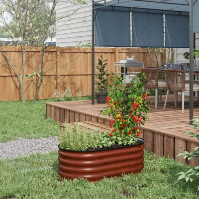 Outsunny 3.4' Galvanized Raised Garden Bed Kit, Metal Planter, Brown