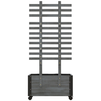 Outsunny Wooden Raised Garden Bed w/ Trellis, Portable on Wheels, Gray