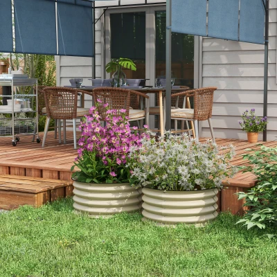 Outsunny Set of 2 Metal Raised Garden Beds, Cream