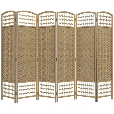 HOMCOM 6 Panel Folding Room Divider, Portable Privacy Screen, Wave Fiber Room Partition for Home Office, Natural