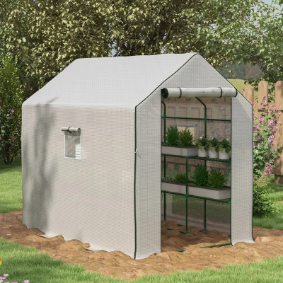 Outsunny 4.6' x 4.7' Portable Greenhouse, Water Resistant, White
