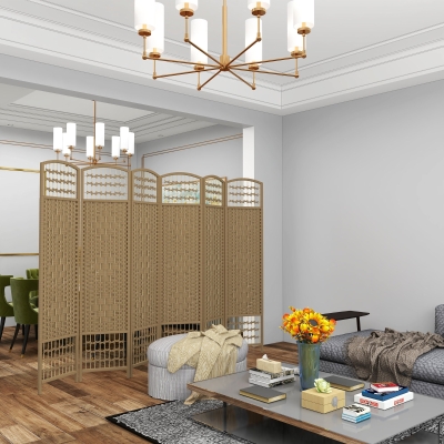 HOMCOM 6 Panel Folding Room Divider, Portable Privacy Screen, Wave Fiber Room Partition for Home Office, Natural