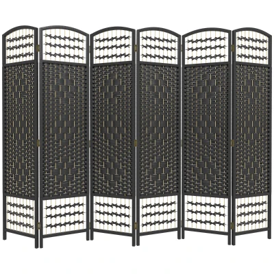 HOMCOM 6 Panel Folding Room Divider, Portable Privacy Screen, Wave Fiber Room Partition for Home Office, Black