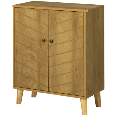 HOMCOM Storage Cabinet with Doors, Cupboard Organization with Shelf and Wood Legs, Storage Solution for Living Room, Bathroom
