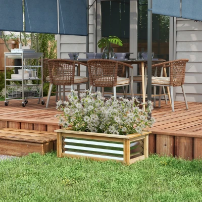 Outsunny Raised Garden Bed, Metal & Wood Planter Box for Herbs