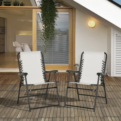 Outsunny Outdoor Folding Chair Set, 2-Piece Portable Cream White