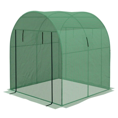 Outsunny Tunnel Greenhouse Walk-in Green House with UV-resistant PE Cover, Doors and Mesh Windows, 6' x 6' x 6.6', Green