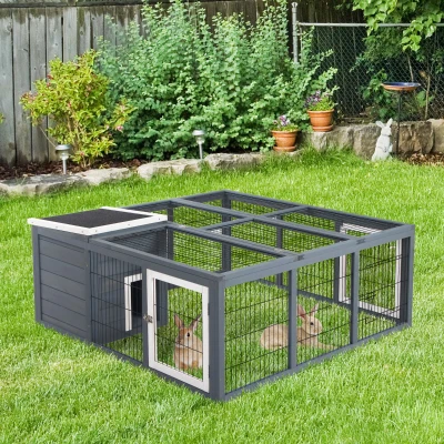 PawHut Rabbit Hutch, Waterproof Gray House for Small Animals