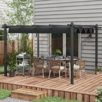 Outsunny 10' x 13' Aluminum Retractable Pergola, Gray Shade Shelter