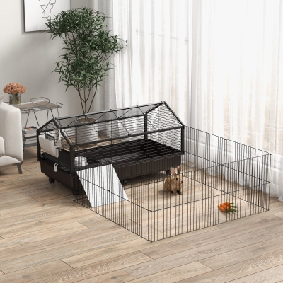 PawHut 46.5" Small Animal Playpen Cage with Rolling Caster
