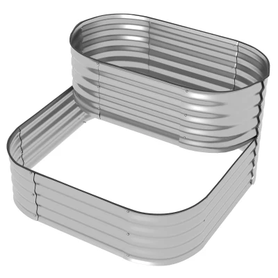 Outsunny 3.4'x3.4'x1' Outdoor Raised Garden Bed, 2-Tier Galvanized Planter Box with Safety Edging for Vegetable, Flower, Fruit