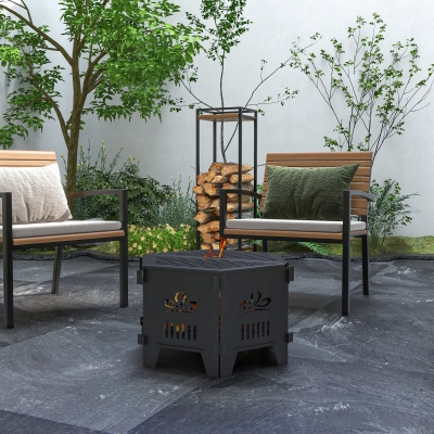 Outsunny 2-In-1 Portable Plug Fire Pit Table 20" Hexagon Firepit with Carrying Bag for Patio, Camping, Picnic, Bonfire