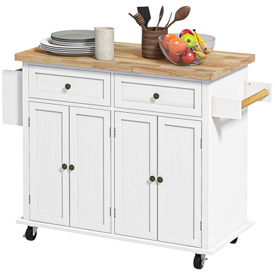HOMCOM Modern Rolling Kitchen Island Cart with Spice Rack, White