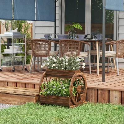 Outsunny 3-Tier Wooden Wagon Planter Box, 25" x 21" x 24"