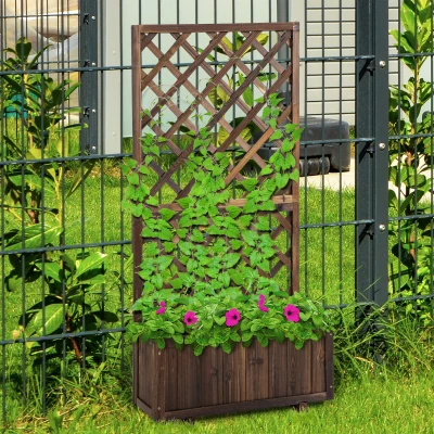 Outsunny Wooden Raised Garden Bed with Trellis, Brown