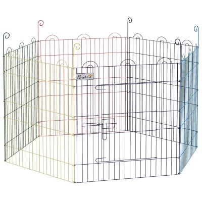 PawHut Metal Pet Playpen Portable Hexagon Dog Exercise Fence Multi-colored