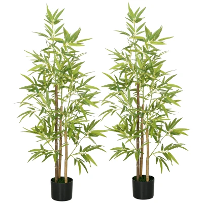 HOMCOM Set of 2 4ft Artificial Tree, Indoor Fake Bamboo with Pot, for Home Office Living Room Decor