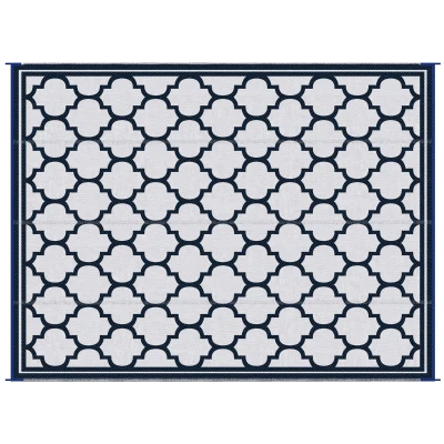 Outsunny 9'x12' Reversible Outdoor RV Rug, Patio Floor Mat, Plastic Straw Rug for Backyard, Deck, Beach, Camping, Dark Blue