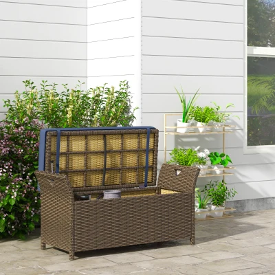 Outsunny Outdoor Wicker Storage Bench, 27 Gal, Dark Blue
