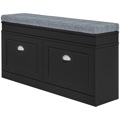 HOMCOM Modern Shoe Storage Bench with Cushion, 2 Drawers, Black