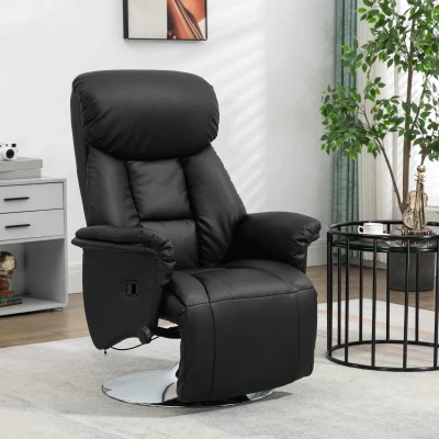 HOMCOM Swivel PU Leather Recliner Chair with Footrest, Black