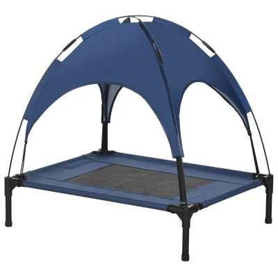 PawHut Elevated Cooling Pet Bed Portable Raised Dog Cot with Canopy for Medium Sized Dogs, Dark Blue