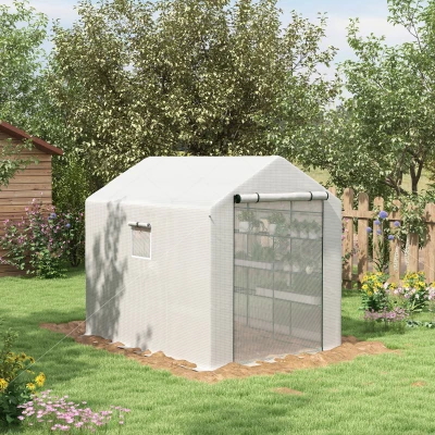Outsunny 8' x 6' Portable Walk-In Greenhouse, White, 18 Shelves