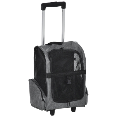 PawHut 2-IN-1 Pet Luggage Box Backpack Carrier Cats Dogs w/ Handle, Rolling Wheel Grey