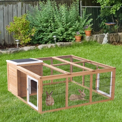 PawHut Waterproof Rabbit Hutch for Small Animals, Natural