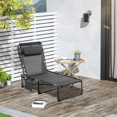 Outsunny Outdoor Folding Chaise Lounge, Reclining Lounge Chair with Adjustable Backrest and Removable Pillow, Black