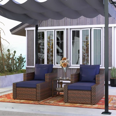 Outsunny 5pc Patio Furniture Set, PE Rattan Chairs & Ottoman, Blue