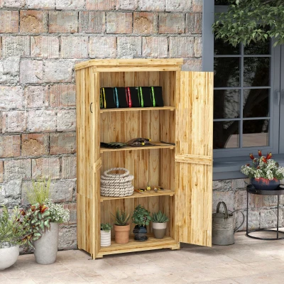 Outsunny Outdoor Storage Cabinet with Lockable Door, Natural