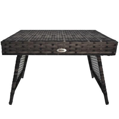 Outsunny Outdoor Rattan Foldable End Table, Metal Frame Patio Wicker Table, Coffee Table Side Table for Poolside, Lawn, Garden, Mixed Grey