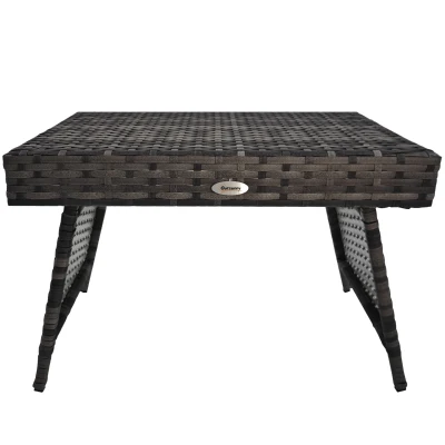 Outsunny Outdoor Rattan Foldable End Table, Metal Frame Patio Wicker Table, Coffee Table Side Table for Poolside, Lawn, Garden, Mixed Grey