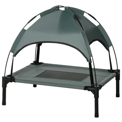 PawHut Elevated Cooling Pet Bed Portable Raised Dog Cot with Canopy for Small-Sized Dogs, Grey